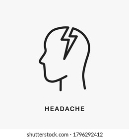 Headache Vector Icon Illustration - A Symbol Of Stress And Migraine. Outline Man Head With Brain Pain And Discomfort Symptom Of Flu Or Coronavirus Covid19. The Human Line Head Feel Stress And Anger V2