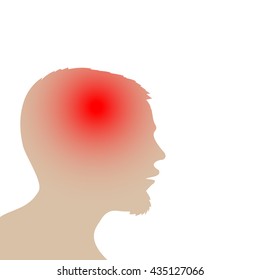 Headache vector icon / pictogram with red pain focal point in the head