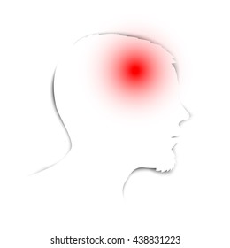 Headache vector icon / pictogram with red pain focal point in the head with light shadow. Illustration for healthcare products.