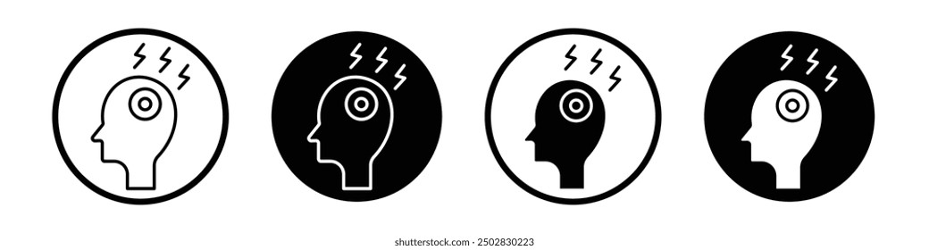 Headache vector icon set black filled and outlined style.