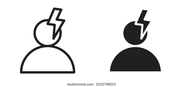 Headache vector icon set black filled and outlined style.