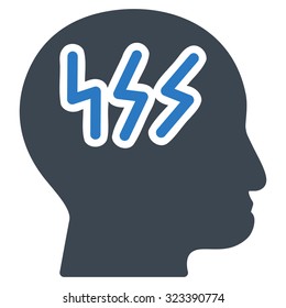 Headache vector icon. Style is bicolor flat symbol, smooth blue colors, rounded angles, white background.