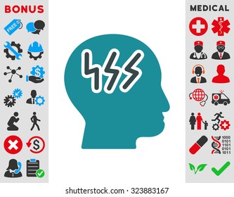 Headache vector icon. Style is bicolor flat symbol, soft blue colors, rounded angles, white background.