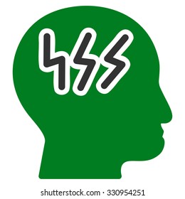 Headache vector icon. Style is bicolor flat symbol, green and gray colors, rounded angles, white background.