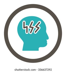 Headache vector icon. Style is bicolor flat rounded symbol, grey and cyan colors, rounded angles, white background.