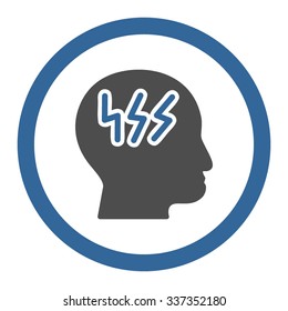 Headache vector icon. Style is bicolor flat rounded symbol, cobalt and gray colors, rounded angles, white background.