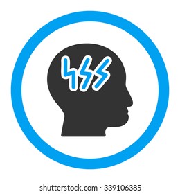 Headache vector icon. Style is bicolor flat rounded symbol, blue and gray colors, rounded angles, white background.
