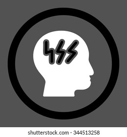 Headache vector icon. Style is bicolor flat rounded symbol, black and white colors, rounded angles, gray background.