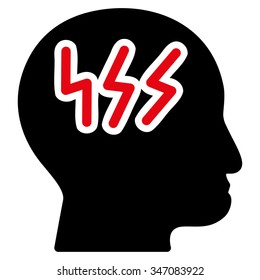 Headache vector icon. Style is bicolor flat symbol, intensive red and black colors, rounded angles, white background.
