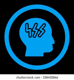 Headache vector icon. Style is flat rounded symbol, blue color, rounded angles, black background.