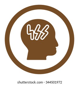 Headache vector icon. Style is flat rounded symbol, brown color, rounded angles, white background.