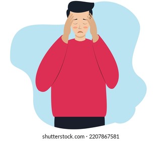 headache vector illustration. confused. dizzy. man holding head