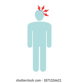 Símbolo vector de cefalea. Cefalea o silueta humana migraña. Concepto de dolor.