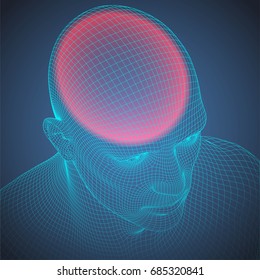 Headache wire frame human head. Vector blueprint illustration