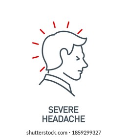headaches Signs and symptoms Coronavirus single line icon isolated on white. Perfect outline symbol symptoms Covid 19 pandemic banner. diagnostic design element severe headache with editable Stroke