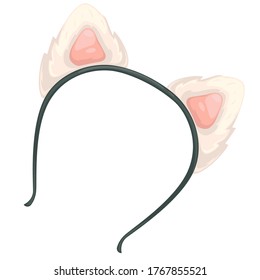 Headband accessory for festivals or carnivals. Part of costume, hair band with ears. Kawaii decoration for girls and women. Cute adornment, decorative fluffy hairstyle complement, vector in flat style