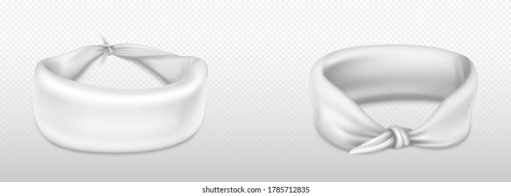 Headband, bandana for head or wrist made of white cloth. Blank sport clothing, kerchief sportswear, biker apparel fashion design isolated on transparent background, Realistic 3d vector illustration