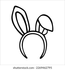 Headband with bunny ears doodle vector illustration isolated on white background. Easter costume graphics