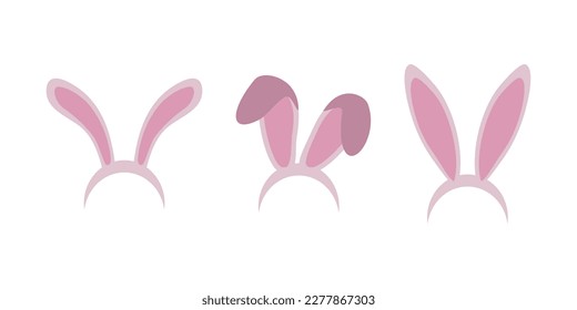 Headband with bunny ears - Easter decoration. Funny rabbit ears in three versions in light pink color for greeting cards, posters, banners. Vector illustration.