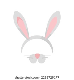 Headband with bunny ears, nose and mustache flat style, vector illustration isolated on white background. Accessory for carnival rabbit costume, masquerade, design element