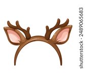 Headband with cartoon brown ears and antlers of deer or elk. Funny retro band of photo booth props with animals ears, cartoon cute festive masquerade decor for girls portrait vector illustration