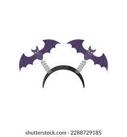 Headband with cunning bats on springs flat style, vector illustration isolated on white background. Decorative accessory for party and holiday, Halloween, design element