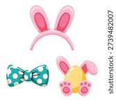 Headband ears and bow tie set, Easter family photo booth props, kids fair costume corner, parade session wardrobe checklist