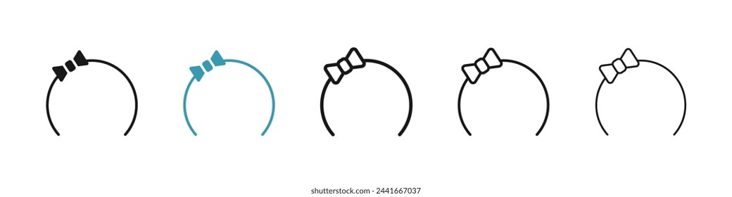 Headband and Hair Accessory Icons. Feminine Hairband with Bow Symbols.