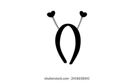 Headband with heart shape ears, black isolated silhouette
