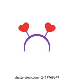 Headband with hearts. Hair hoop icon with two red hearts. Colored vector illustration on white background.