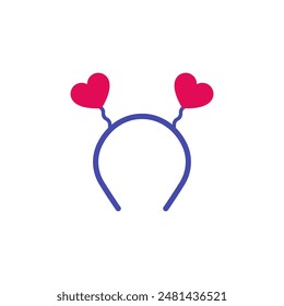 Headband with hearts. Hair hoop icon with two red hearts. Colored vector illustration on white background.