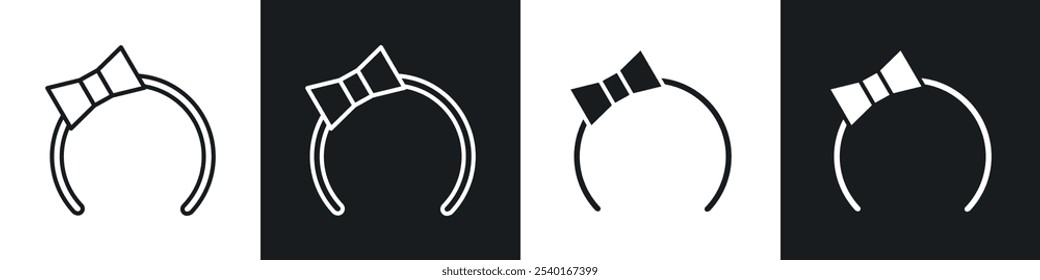 Headband icon set. Vector symbols in black and white colors.