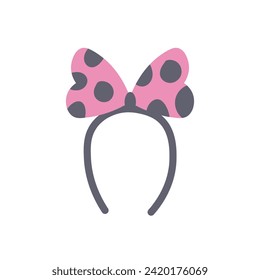 Headband with large bow vector illustration. Female hairstyle polka dot accessory. Cute headwear for girl and woman. Headdress with silk ribbon