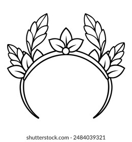  Headband Made of Flowers and Leaves in Line Art