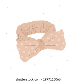 Headband with polka dots soft fluffy with bow. Female accessory for makes cosmetic procedures for skin care. Vector illustration in flat cartoon style.