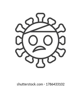 Virus face with Head-Bandage line icon. linear style sign for mobile concept and web design. Coronavirus emoticon with headache outline vector icon. Symbol, logo illustration. Vector graphics