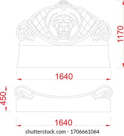 Headboard for bedroom set sketch design machine cutting black paint on the white background