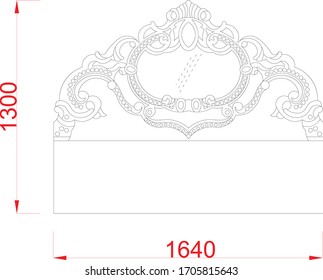 Headboard bedroom sketch sample black paint with dimension on the white background