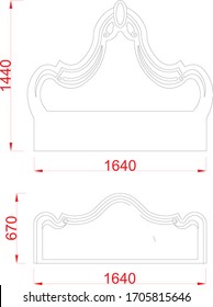 Headboard bedroom sketch sample black paint with dimension on the white background