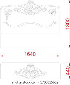 Headboard bedroom sketch sample black paint with dimension on the white background