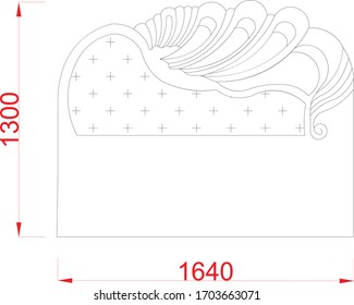 Headboard sketch design with dimension on the white background