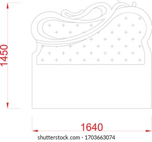Headboard sketch design with dimension on the white background