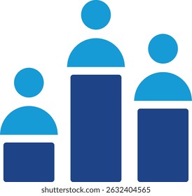 Headcounts of varying sizes, often implying hierarchy, growth, or population growth statistics, or comparison of numbers through the height of figures.