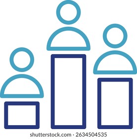 Headcounts of varying sizes, often implying hierarchy, growth, or population growth statistics, or comparison of numbers through the height of figures.