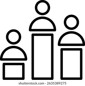 Headcounts of varying sizes, often implying hierarchy, growth, or population growth statistics, or comparison of numbers through the height of figures.