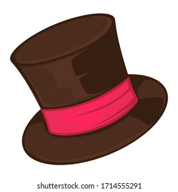 Headdress cap with ribbon in brown color. Glossy view of hat with circle brim and colorful tape isolated on white. Headwear accessory fashion cartoon icon and element of gentleman uniform vector