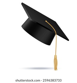 Headdress of a college, high school or university graduate. Isolated on transparent background. Vector black 3d degree ceremony hat. student symbols