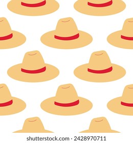 headdress colored straw gardening hat. Vector illustration. Pattern, textile