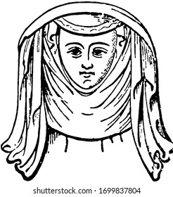 Head-Dress aus Effigy der Grafschaft Lancaster, Vintage-Linie Zeichnung oder Gravur-Illustration.