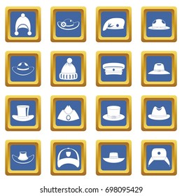 Headdress hat icons set in blue color isolated vector illustration for web and any design